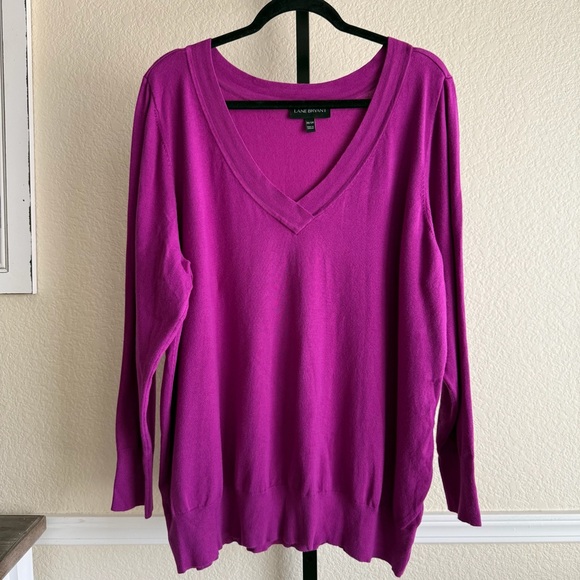 Lane Bryant Tops - Lane Bryant 26 28 Women’s Plus Size Sweater Pink V Neck Stretch Knit Long Sleeve